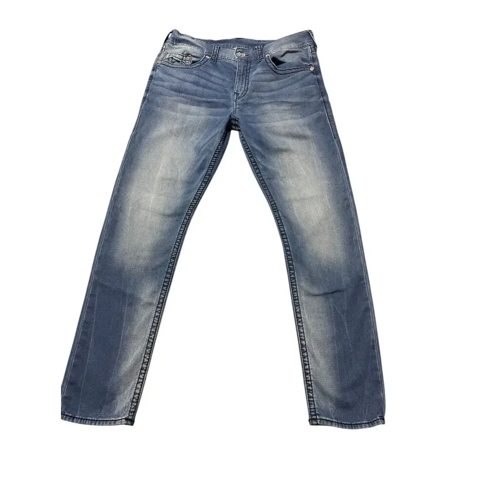 True Religion Straight Jeans Mens 36 Blue Denim Geno Relaxed Slim Fit Stretch